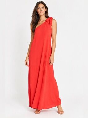 Mara Hoffman Swim Red One Shoulder Bow Maxi Dress XS